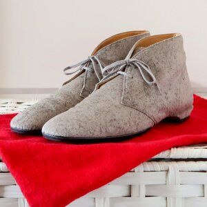 Christian Louboutin Grey Pony Hair Lace-Up Boots Designer Red Sole Ankle Booties